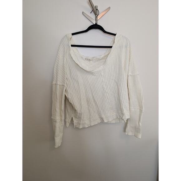 Free People We The Free Magic Thermal Waffle Weave Woven Scoop Neck Sweater Sz L - Picture 1 of 9